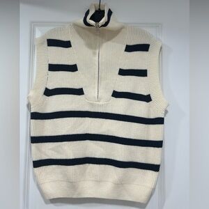 Oliver O. Cream and Blue Zip Up Sweater Vest